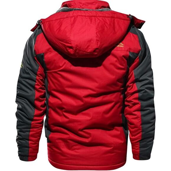 Magcomsen Ski Jacket Coat Hooded Hiking Colorblock Red Fleece Gray - Picture 3 of 13
